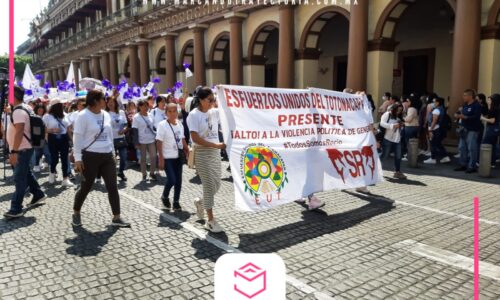 Marchan en Xalapa en apoyo a Rocío Nahle para evitar posible Violencia de Género en su contra