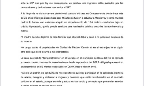 De nueva cuenta detalla Nahle su declaración patrimonial