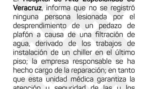 Sin lesionados y reparado el techo en el Hospital de Alta Especialidad