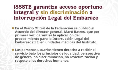 ISSSTE garantiza acceso a la Interrupción Legal del Embarazo