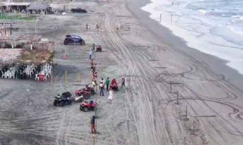 Habilitan carril con carrizos para vehículos en Playa de Chachalacas