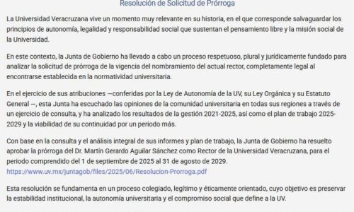 Martín Aguilar sigue como rector de la UV