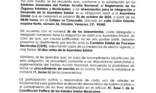 PAN Veracruz genera polémica al insistir en asamblea estatal pese a inundaciones