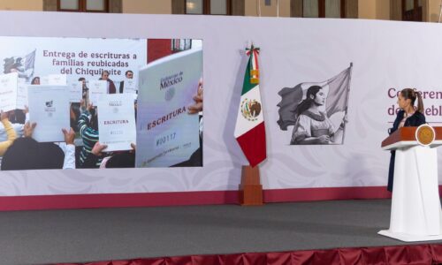PRESIDENTA CLAUDIA SHEINBAUM ENCABEZA ENTREGA DE ESCRITURAS A 354 FAMILIAS REUBICADAS DEL CHIQUIHUITE